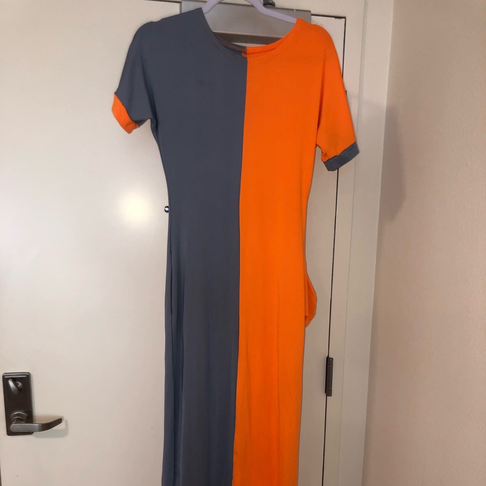 grey & orange side by side maxi dress